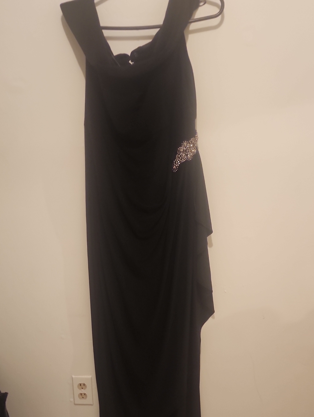 Alex Evenings Black One-Shoulder Evening Gown with Beaded Accent